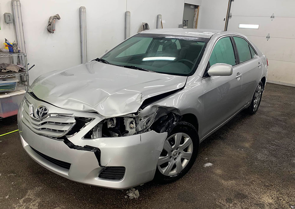 Toyota before auto body repair at Baker's Body Shop